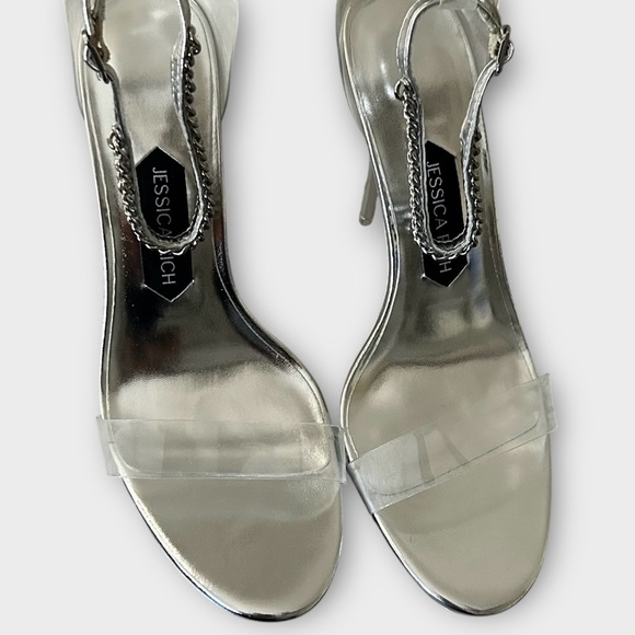 Jessica Rich Silver Chain Stiletto Pumps Size 41 New in Box Ankle Straps - Picture 4 of 7
